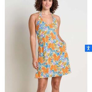Floral Halter Sundress in Orange and Blue